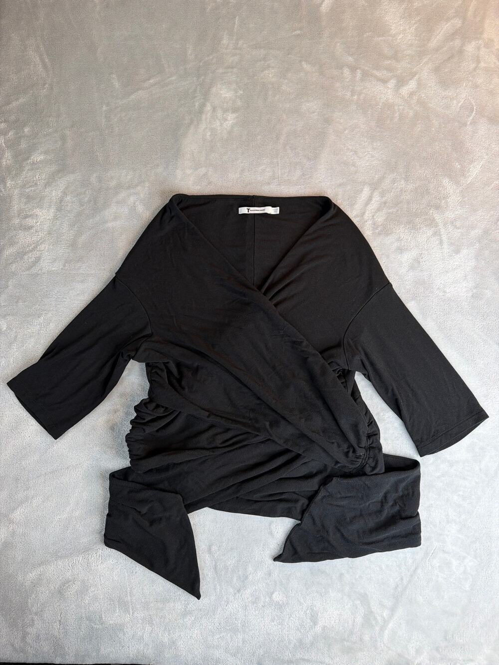by Alexander Wang Black Modal Ruched Long Sleeve Wrap Top Size M Draped